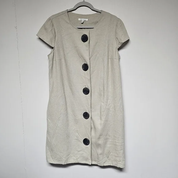 Tash & Sophie Linen Blend Lagenlook Dress Buttons Pockets Cap Sleeves Neutral - Picture 11 of 12
